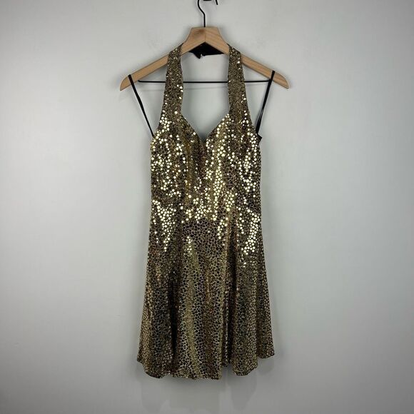 Vintage Gold Sequined Flirtations By Alfred Angelo Mini Party Dress - Picture 1 of 11